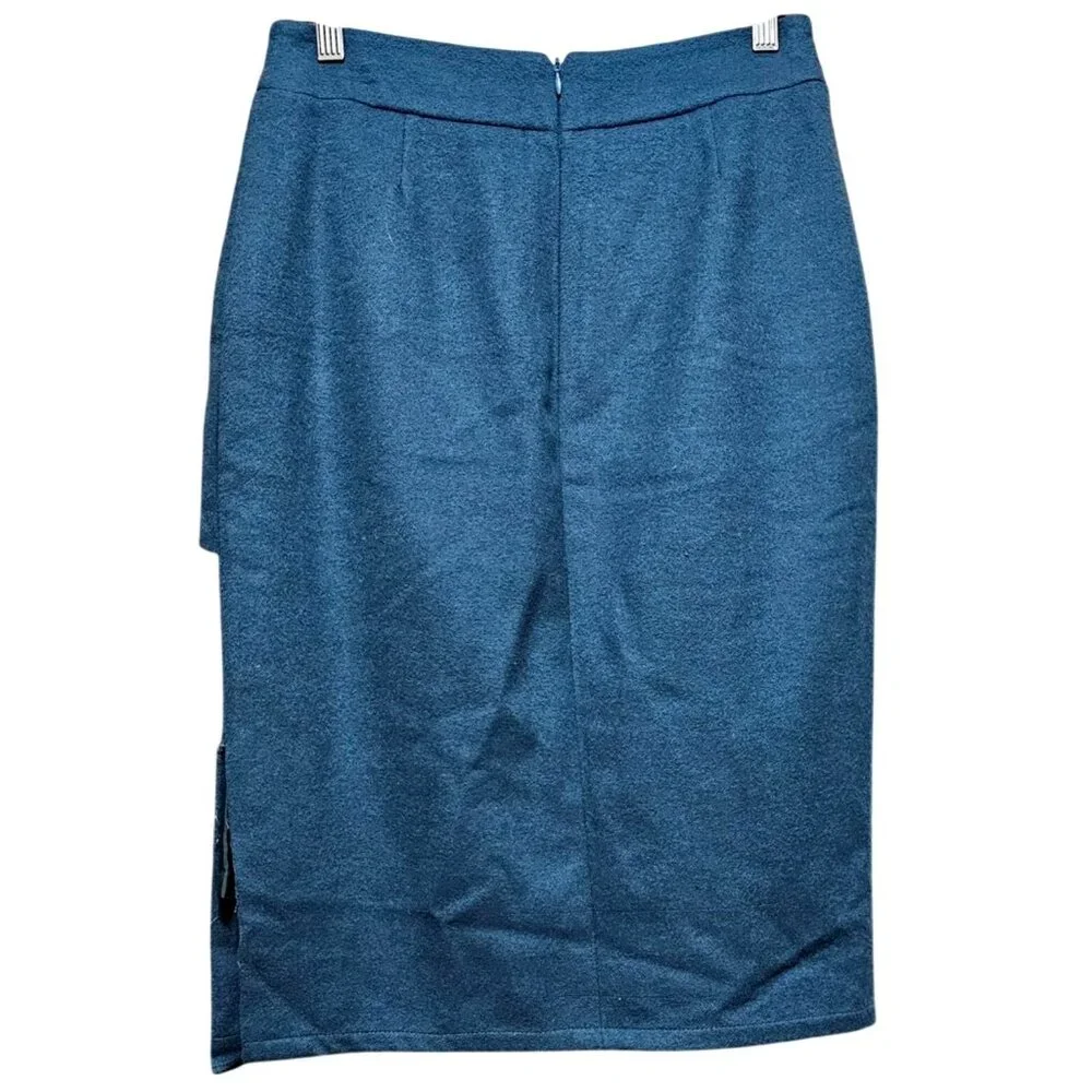 Vintage Miri New York Wool Blend Teal Skirt With Overlap Detail & Side Slits